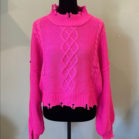 nyc knits Sweaters - Pink Cable Knit Sweater ripped style new with tags